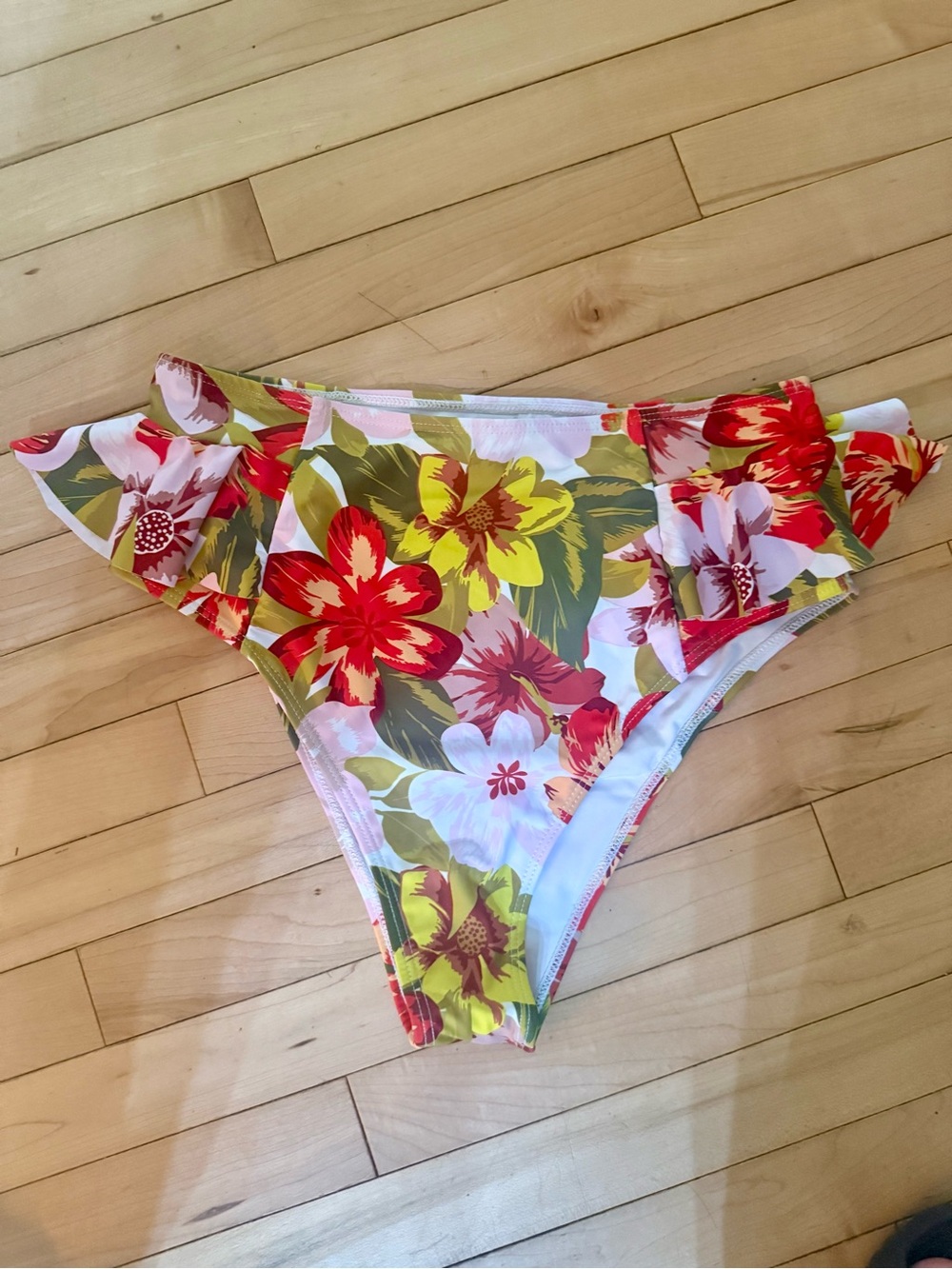 NWOT Floral Ruffle Cute Bikini Bottoms - Red, Yellow & Green L